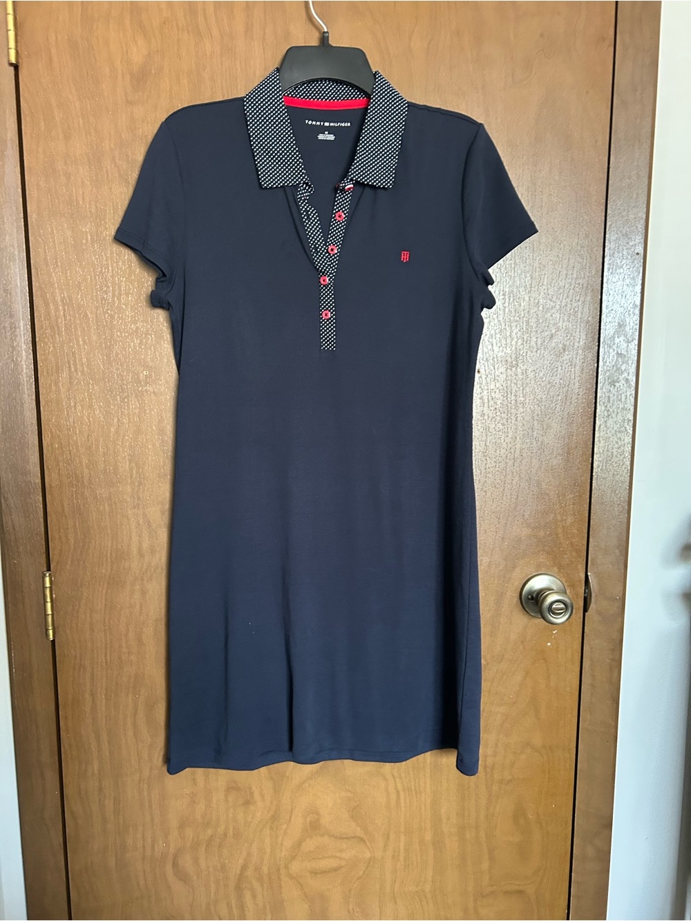 Tommy Hilfiger Navy Polo Midi Dress with Red Accents